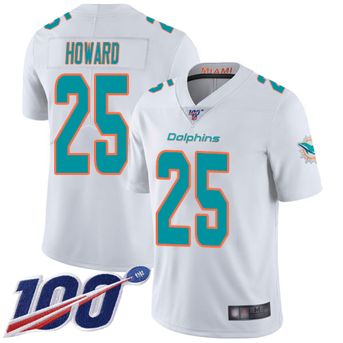 Nike Miami Dolphins #25 Xavien Howard White Men Stitched NFL 100th Season Vapor Limited Jersey->miami dolphins->NFL Jersey